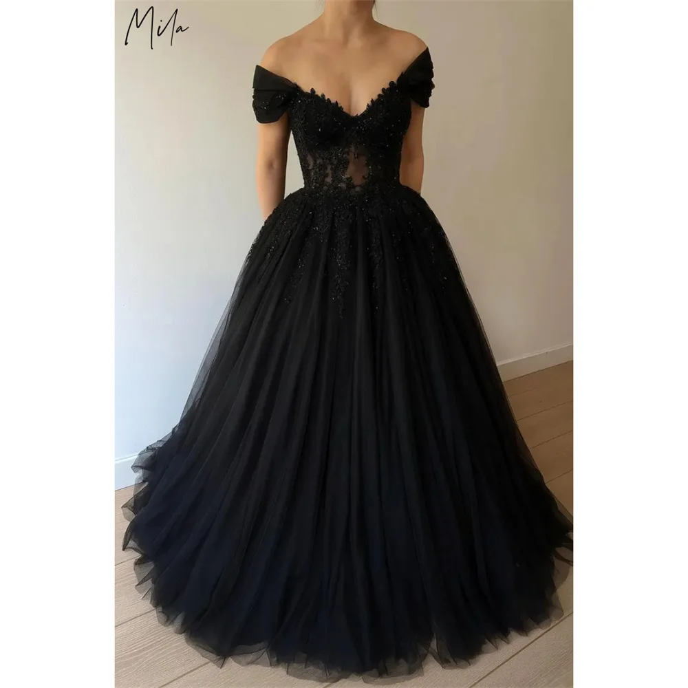 Mila Sweetheart Neck Ball Gown A-line Prom Dresses Customized Black Elegant Evening Dresses Floor-Length vestidos de fiesta 2025