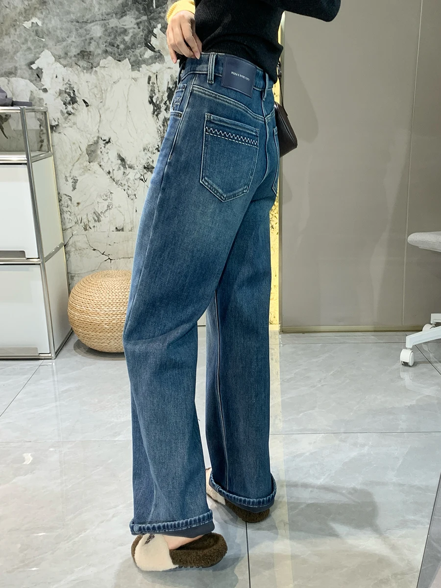 

Теплые прямые джинсы из искусственного меха, женские узкие широкие брюки с высокой талией, удобные эластичные хлопковые джинсовые зимние брюки