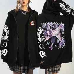 Anime Demon Slayer Kochou Shinobu Zipper Hoodies Autumn Winter Women Kawaii Plus Size Long Sleeves Zip-up Jacket Coats Casual