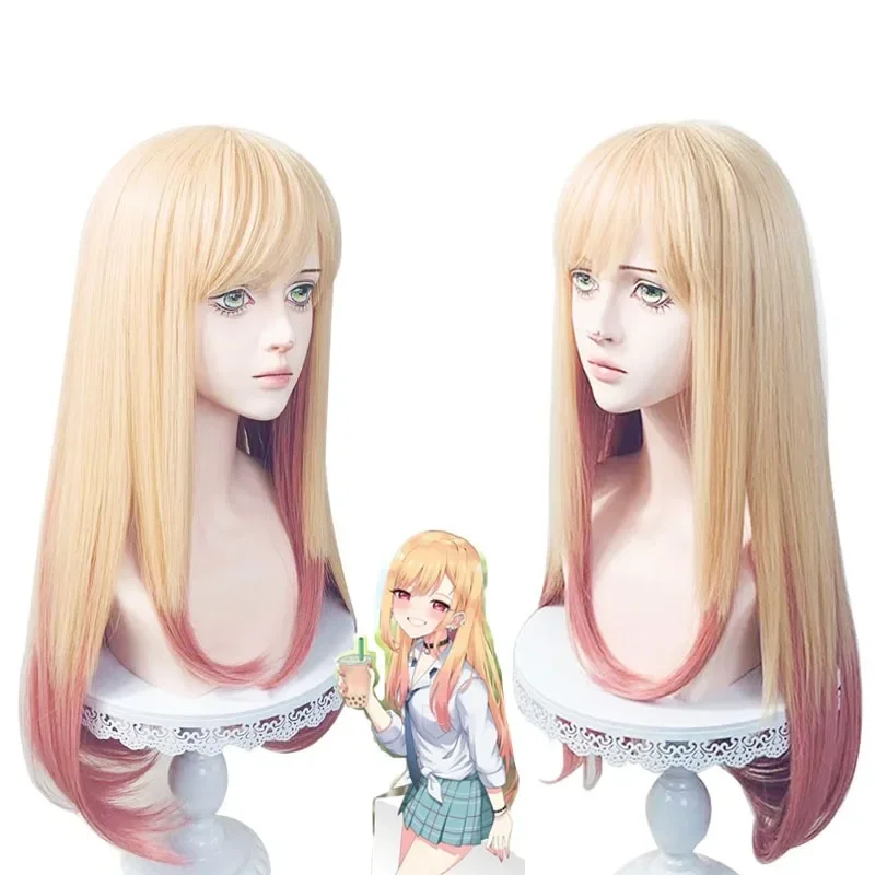 Cosplay Marin Kitagawa Synthetic Pink Long Straight Wig Cute Girl Dressingdoll Heat Resistant Fiber Daily Party Cosplay Wig