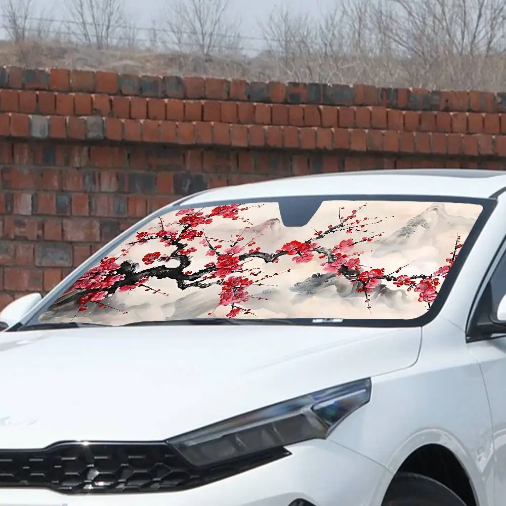الصينية زهرة البرقوق مظلة السيارات الستائر غطاء الزجاج الأمامي نافذة السيارة الشمس الظل السيارات قناع اكسسوارات السيارات #3