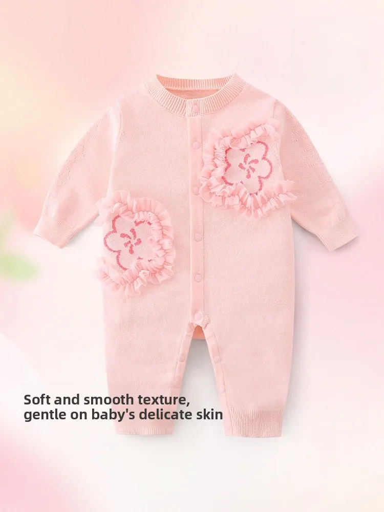 女の赤ちゃんの春の新作ファッショナブルな純綿セーターロンパース衣装暖かい屋外登山服9-24ヶ月