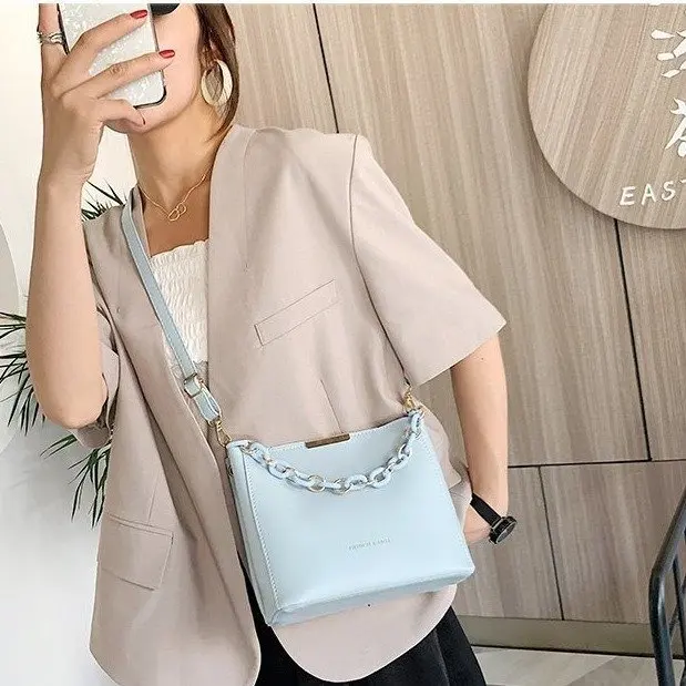 Pure Color Women's Bucket Bag 2023 New Fashion Ins Versatile High Quality Retro Single Shoulder Crossbody Handbag