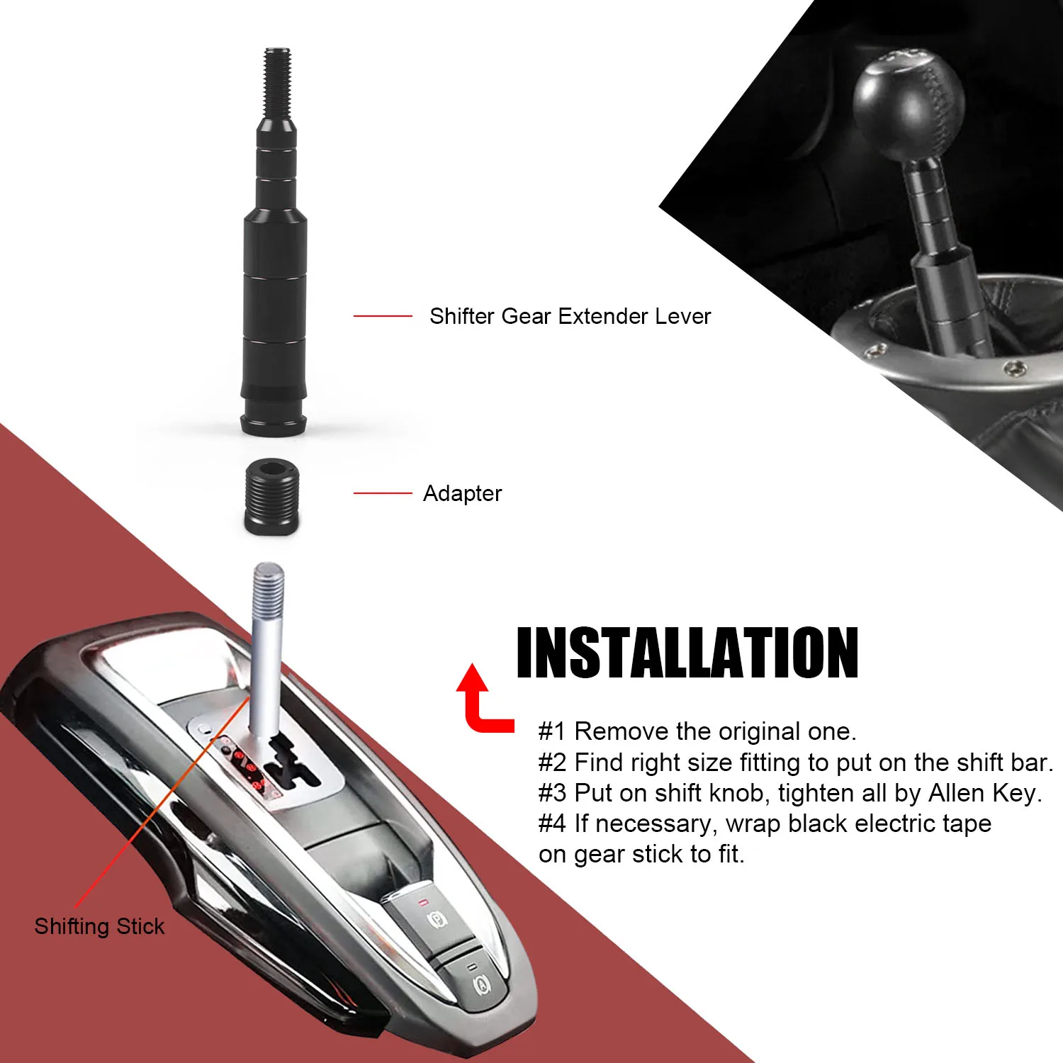 

﻿ M10x1.5 Shift Knob Extender 133mm Aluminum Gear Shifter Extension Lever Manual Shifter Rod Straight Extender for Honda