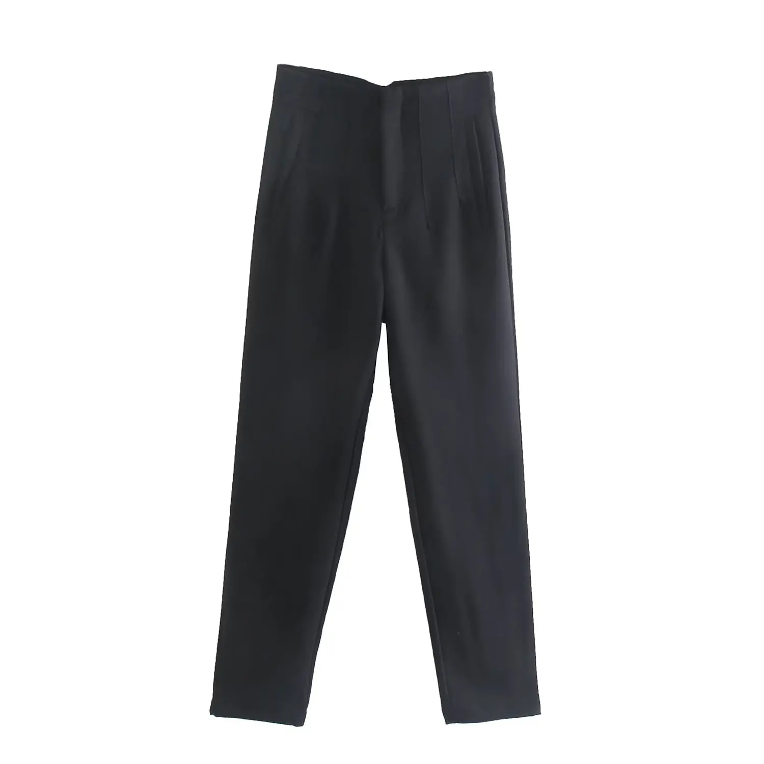 Straight Leg Pants High Waist Full Length Vintage Trousers for Women - Black