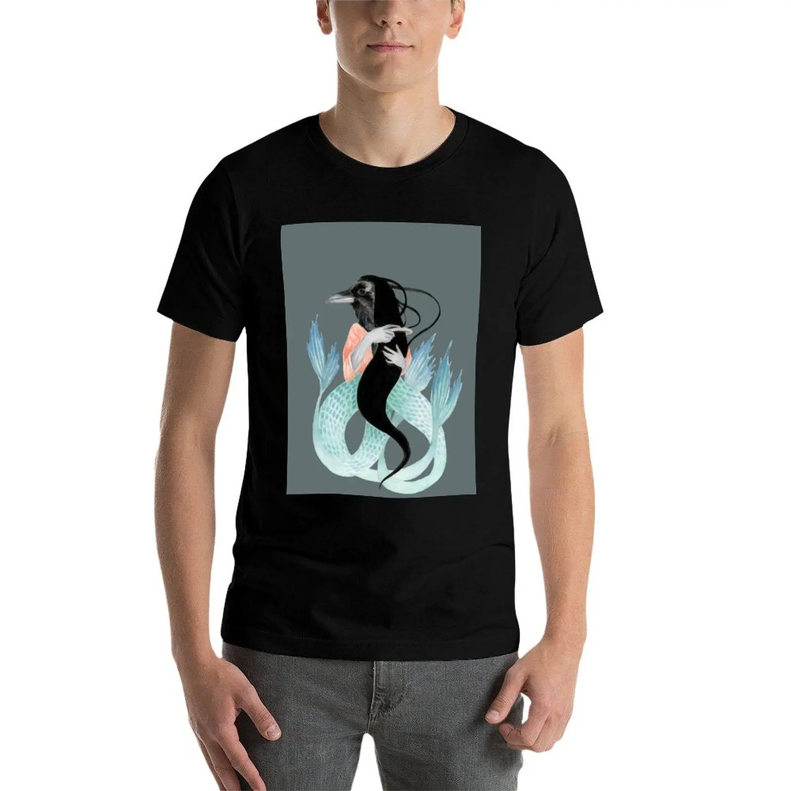 op Amabie t met t man T-shirt shirt prints Yokai grafische man shirts shirt katoen Gekleurde t Achtergrond