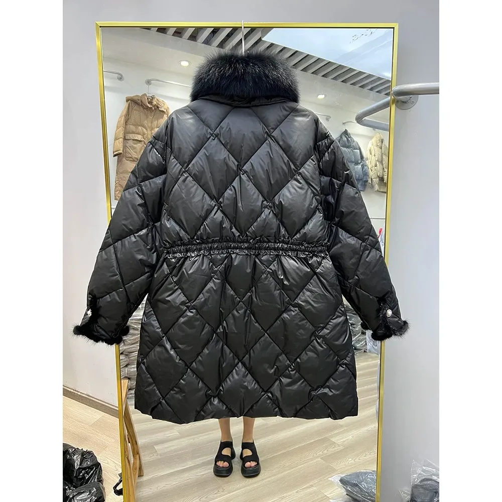 2024 New Female Loose White Duck Down Jackets Ladies  Real Fox Winter Women Winter New Down Coats Thick Warm Long Overcoats