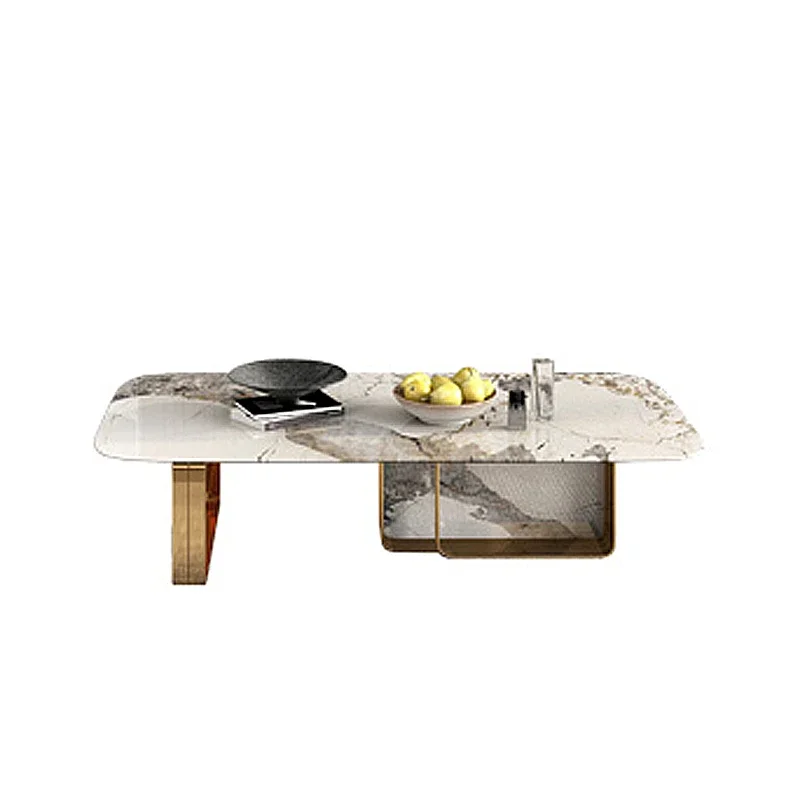 Italian Minimalism Furniture Luxury Gold Stainless Steel Metal Coffee Table Rock Slab Marble Top Coffee Table From China Factory