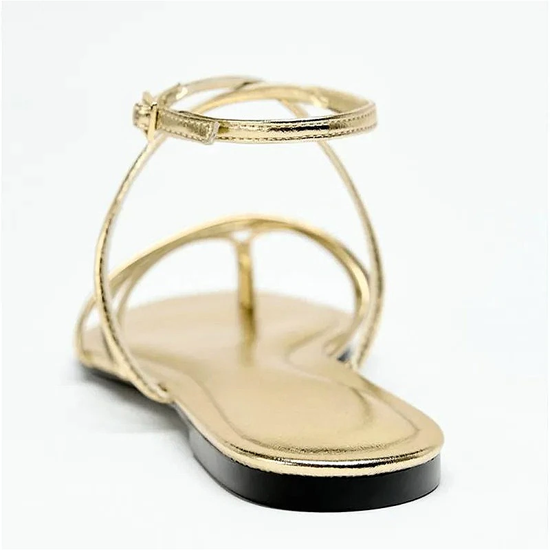 Summer Fashion Women Sandals Gold Narrow Strap Non-slip Ankle Strap Brand Female Flip Flops Casual Flats Beach Shoes Ladies - view 5