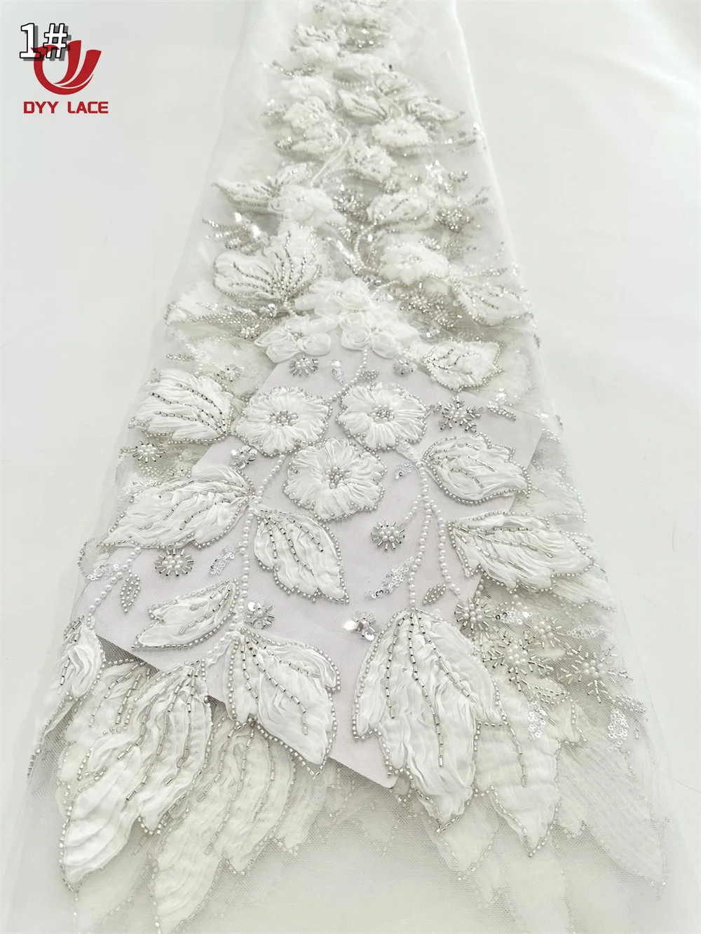 

5 Yards African Lace Fabric 2025 High Quality French 3D Flower Sequins Embroidery Beads Tulle Lace Fabric For Party Dress