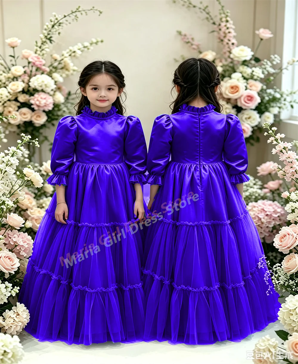 robe-de-demoiselle-d'honneur-personnalisee-exquise-a-col-montant-superpose-coupe-Evasee-pour-mariage-concours-de-beaute-anniversaire-et-soiree-pour-enfants