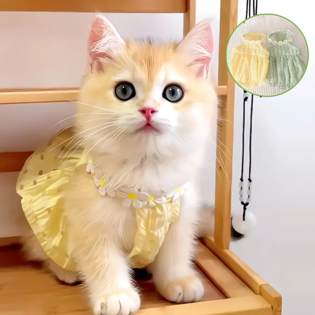 

Pretty Small Dog Dress Summer Cute Small Cat Skirt Thin Floral Wreath Collar Mini Dog Princess Dress Clothes Breathe Cat Skirt