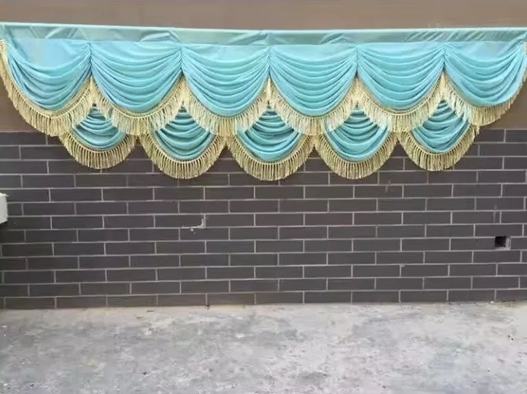 

Double Layers Wedding Backdrop Party Decoration Ice Silk Fabric Drapery Gold Swag Stage Background Drape Curtain Backdrop Swags