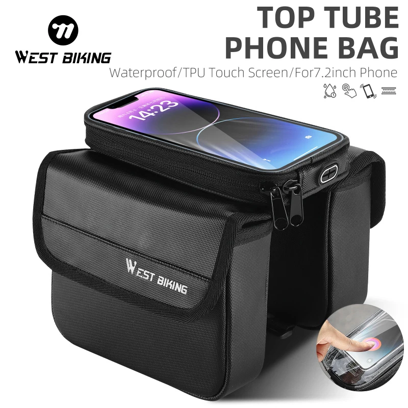 

WEST BIKING Bicycle Top Tube Phone Bag Sensitive Touch Screen Waterproof Bike Bag For 7.2 Inch Phone MTB Road Bike Accessories