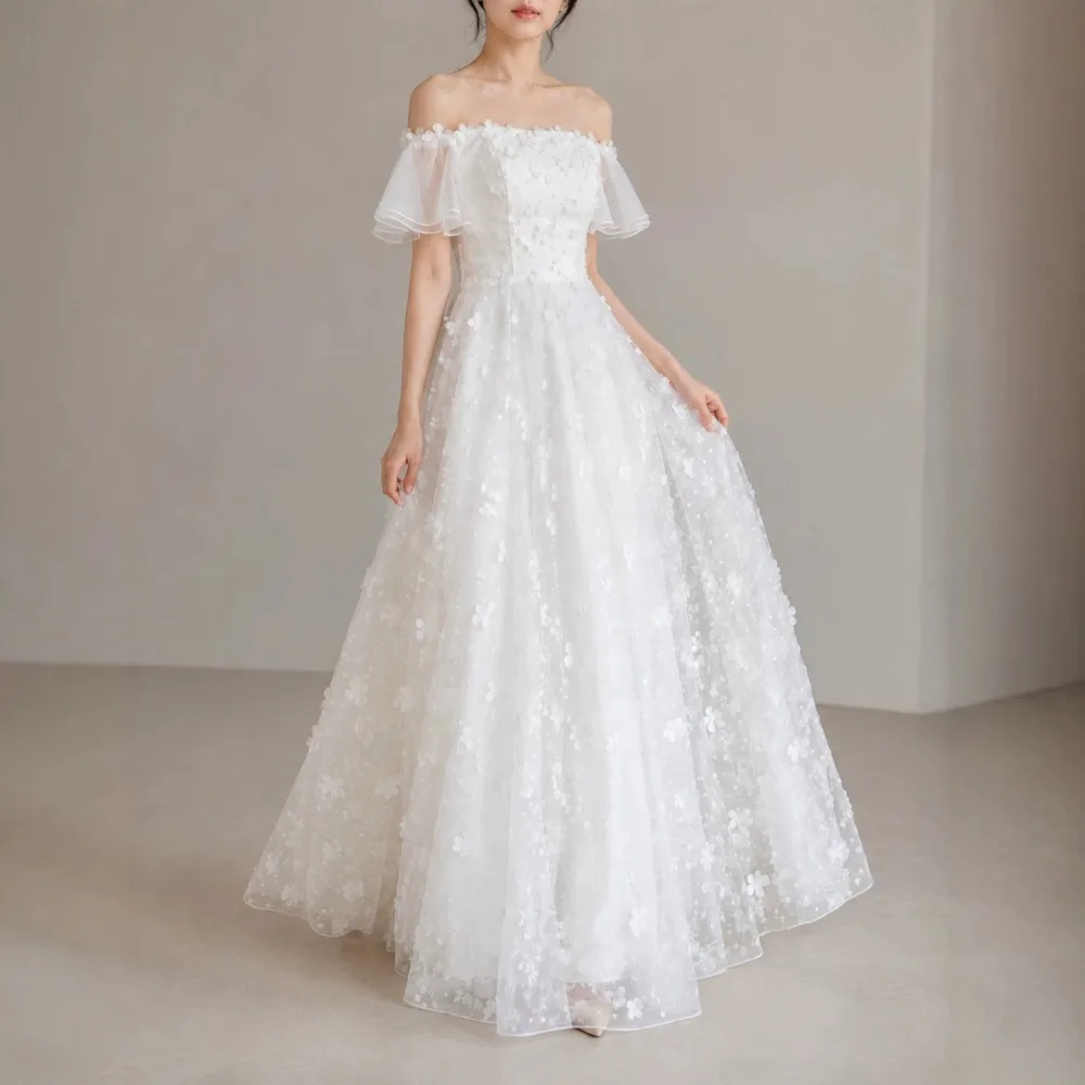 Koera Simple Wedding Dresses Off the Shoulder Short Sleeves with Butterfly Appliques Bridal Gowns