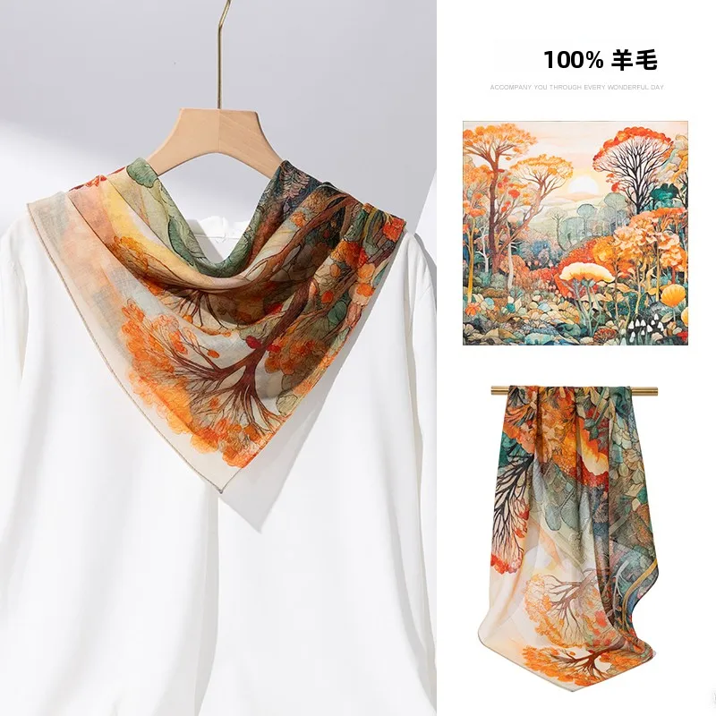 上海ストーリー-カシミア-スモールスクエアスカーフ-シルク-レディース-新作-2025-首保護スカーフ-薄手ネックラップ-高級-秋冬