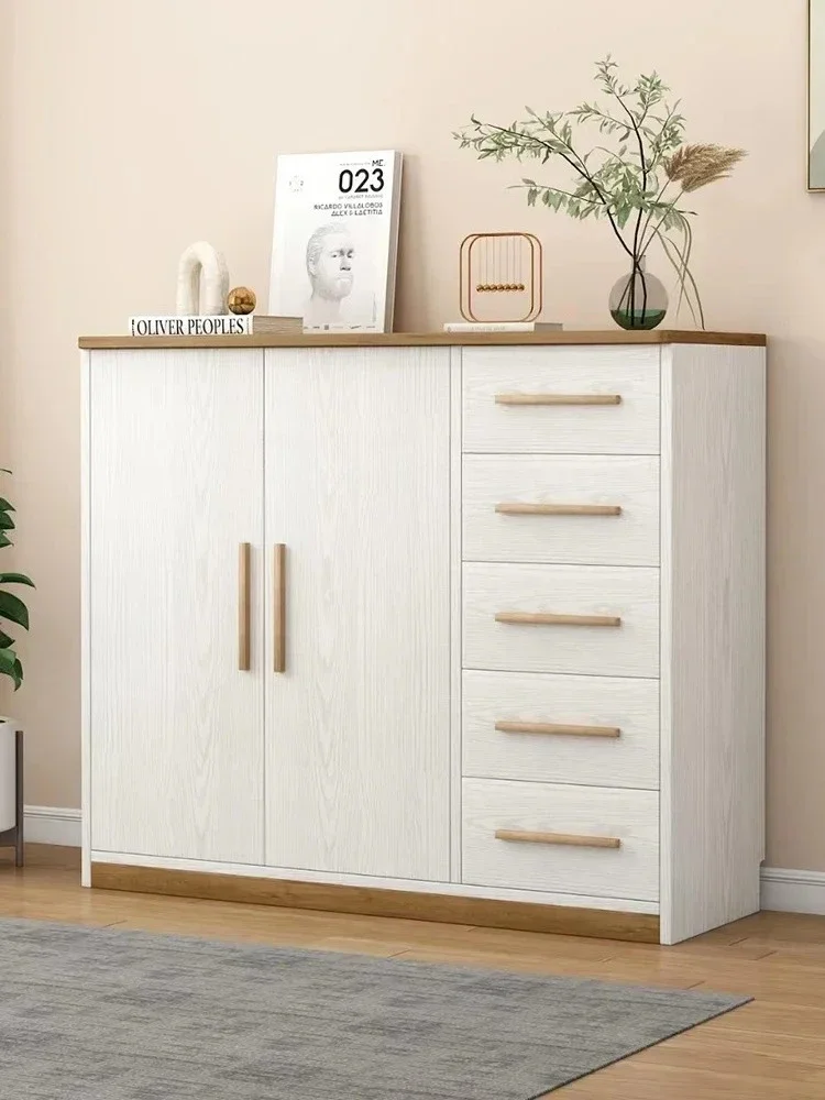 Solid wood bedroom TV cabinet simple drawer storage cream style living room hanging clothes storage chest