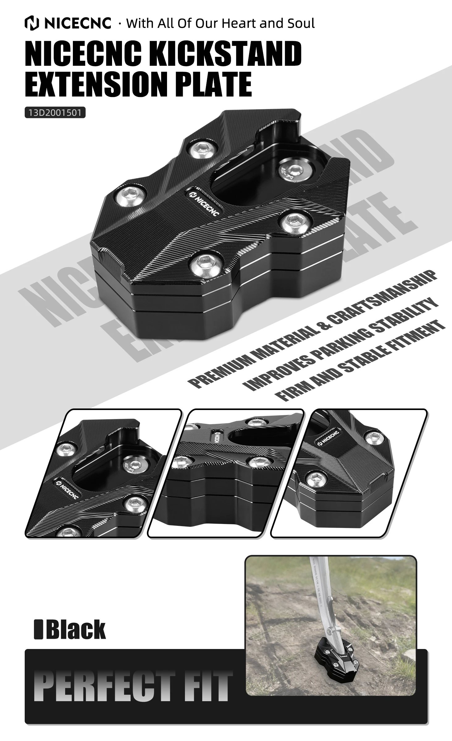 (EU-Lager) NICECNC Ersatz 4653 1638616 für BMW R1300GS /R1300 GSA 2024 2025 Seitenständer-Vergrößerungspad – Detail 1