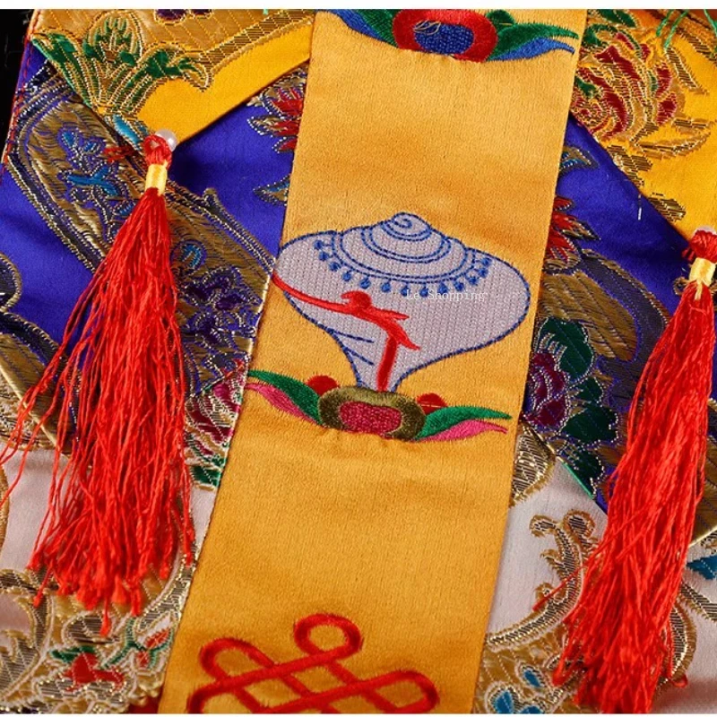 100cm Golden Fabric Hand‑Embroidered Eight Auspicious Vertical Banner Couplet for Buddhist Hall Wall Decor - view 5