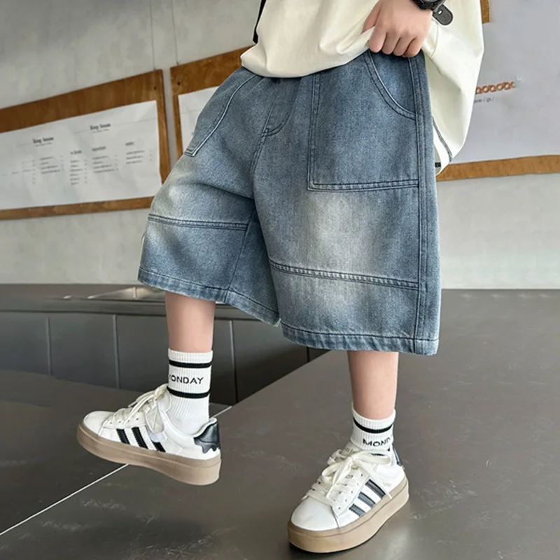 Boys Cropped Denim Pants 2026 Summer Boys Denim Shorts Jeans Loose Five Point Casual Versatile Trendy Pants For Kids view 3