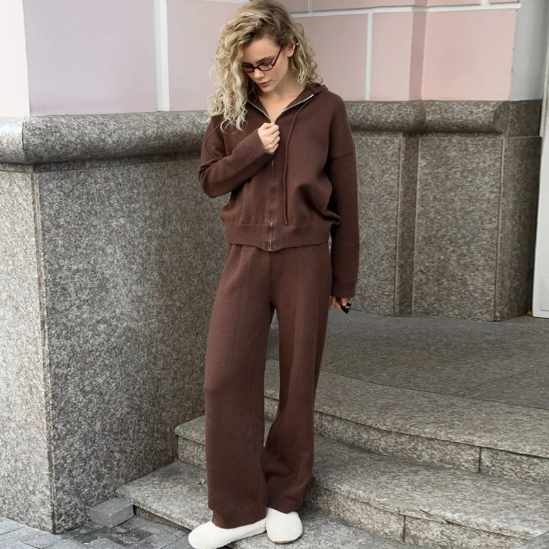 

Tsiisd Casual Trousers Sets Women Hooded Coat Wide Leg Pants 2 Piece Sets Elegant Commuting Travel Fashion Tracksuit Female Sets