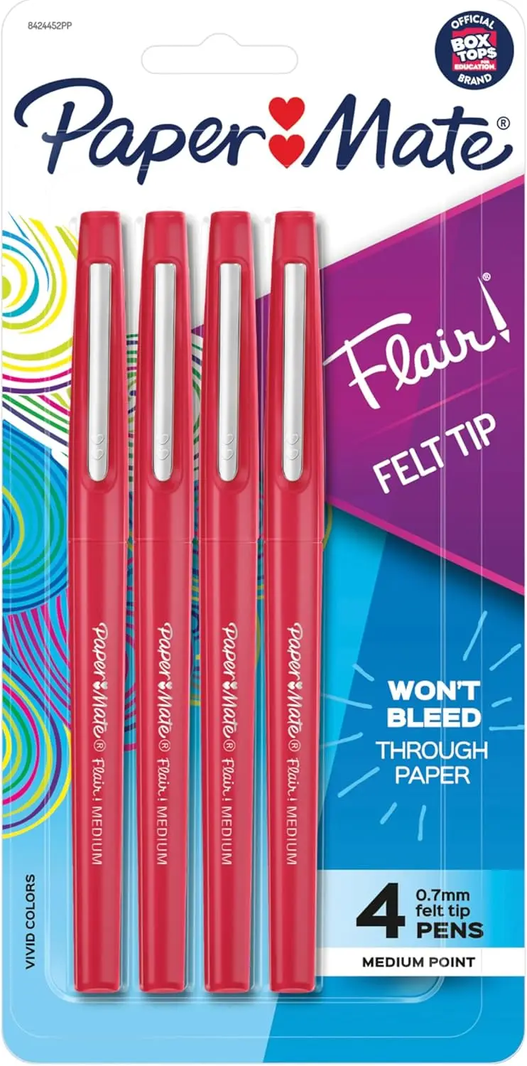 

Vivid Red Felt Tip Pens, Medium Point (0.7mm), Set of 4 - Smear-Resistant & Non-Bleed Ink for Clear Writing