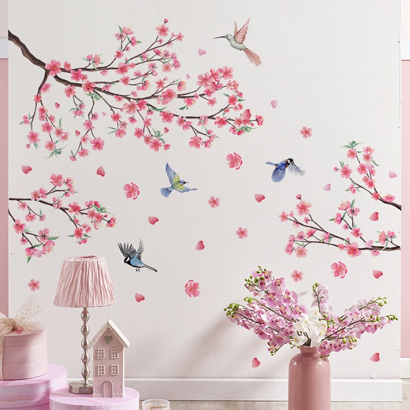 T844#Branches, Birds, Cherry Blossom Wall Stickers, Background Wall, Living Room Home Decoration Wall Stickers