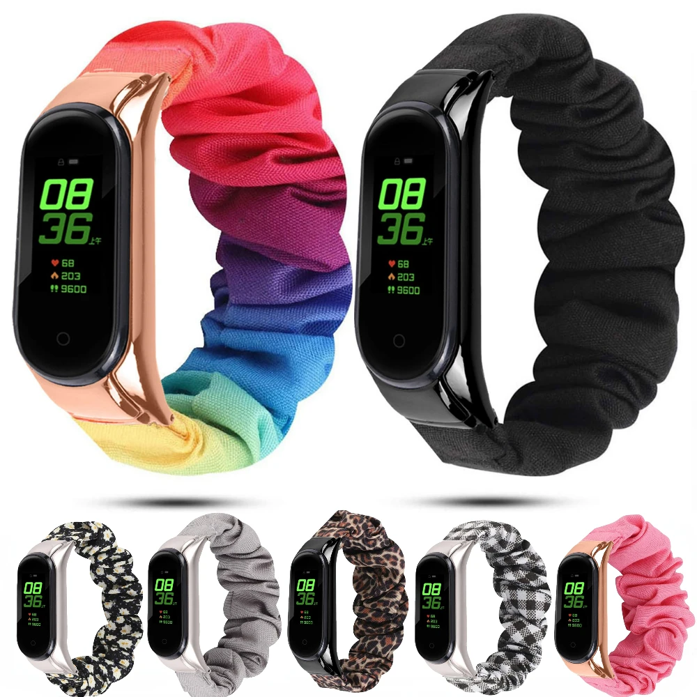 Scrunchie Strap for Xiaomi Mi Band 6 5 4 3 Strap Nylon Bracelet Elastic Wrsitband for Mi Band 6 5 Mi Band 5 4 3 Accessories Belt