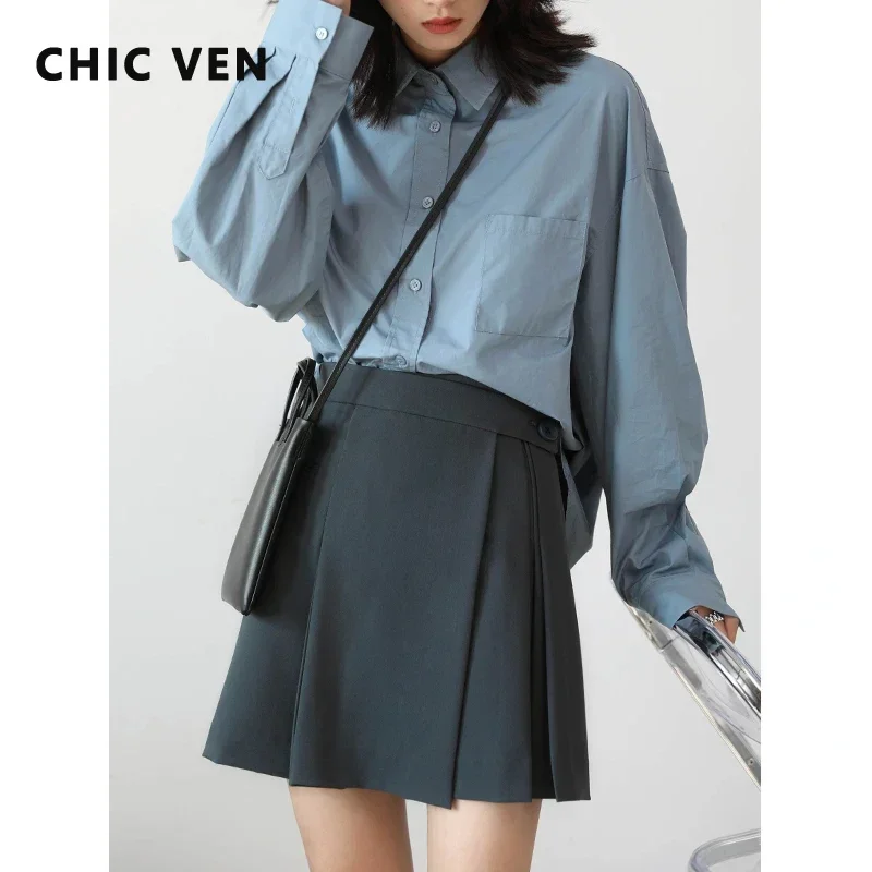 CHIC VEN Women Shirts Solid Cotton Loose Long Sleeve Women's Blouses Female Top Office Lady Shirts Spring Autumn White 2023