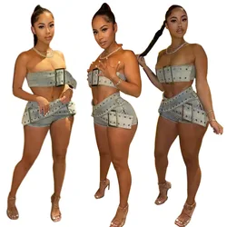 Strapless Denim Shorts Set, Elastic Belt Set, Popular on Amazon in Europe and America, New