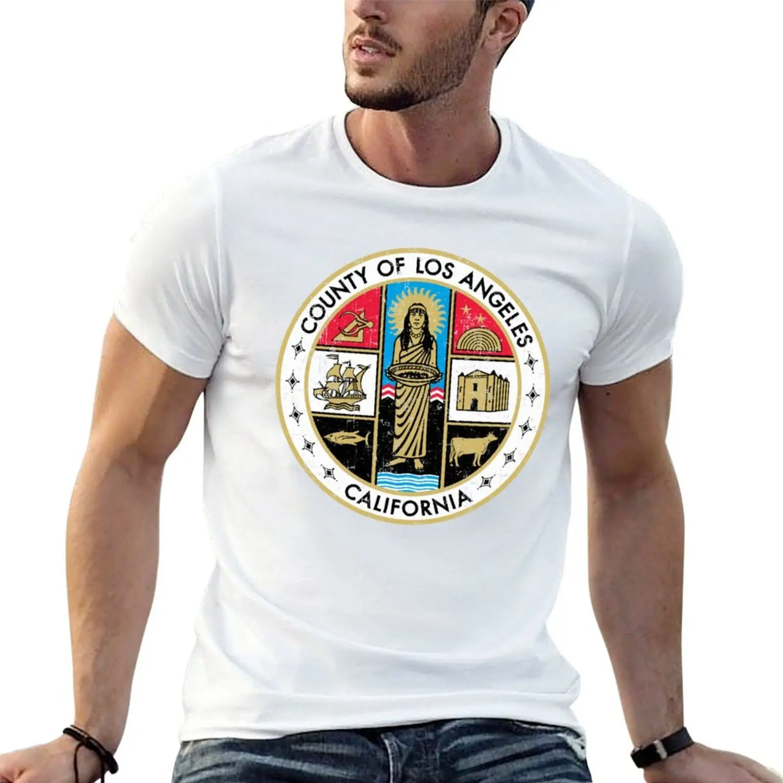

Seal of Los Angeles California County Colored T-Shirt cotton t shirt man printed t shirts for man t shirt custom print T-shirt