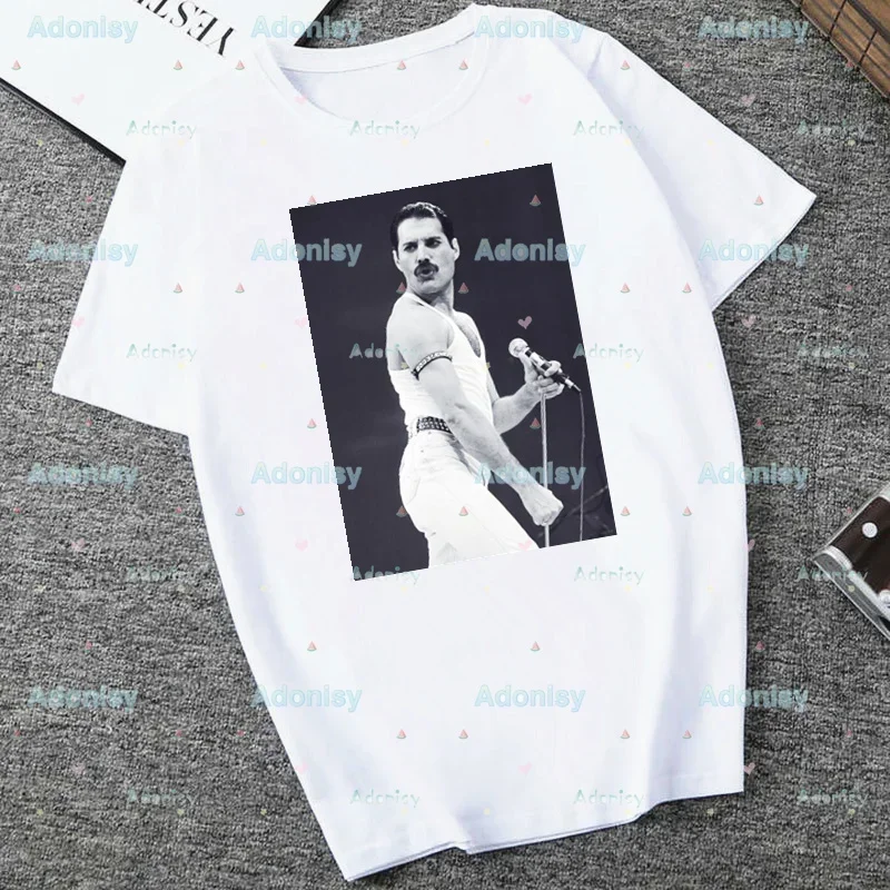 Freddie Mercury The Queen Band Graphic Rock Harajuku Women's T-shirts Top Casual Fashion Female Tees Tops Aesthetic Clothes