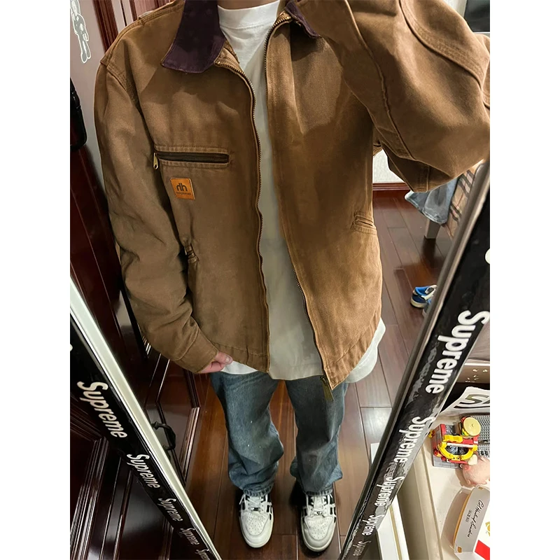 

Khaki Cleanfit Men's Pilot Jaet American Retro Workwear Detroit Sle Spring Autumn Outerwear Stand Fit Zipper Closure