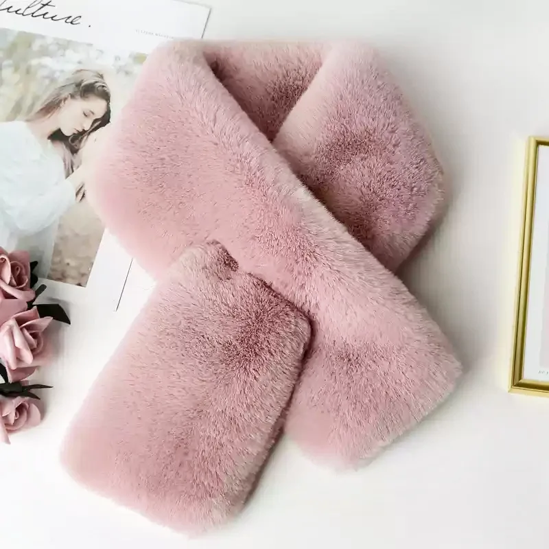 Cachecol de imitação de pele de castor tendência, grosso e quente, proteção de pescoço, acessório de pelúcia cruzado versátil de inverno feminino