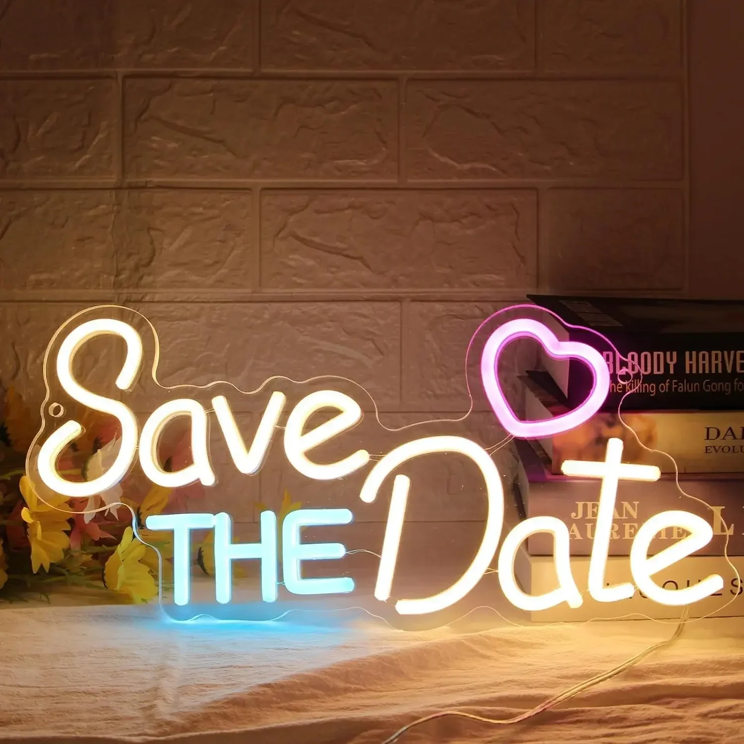 

Неоновая вывеска «Save The Date» для свадьбы, помолвки, вечеринки, с регулируемой яркостью, мягким свечением, светодиодная неоновая подсветка для декора стен и романтического оформления