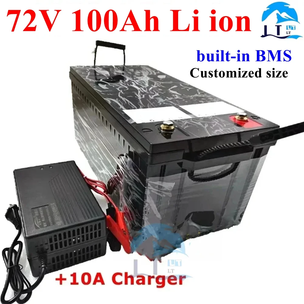 LT-Batterie lithium étanche 72V 100AH li ion avec BMS pour scooter 5000W 8000W AGV démo Go Cart Skateboard vélo + chargeur 10A