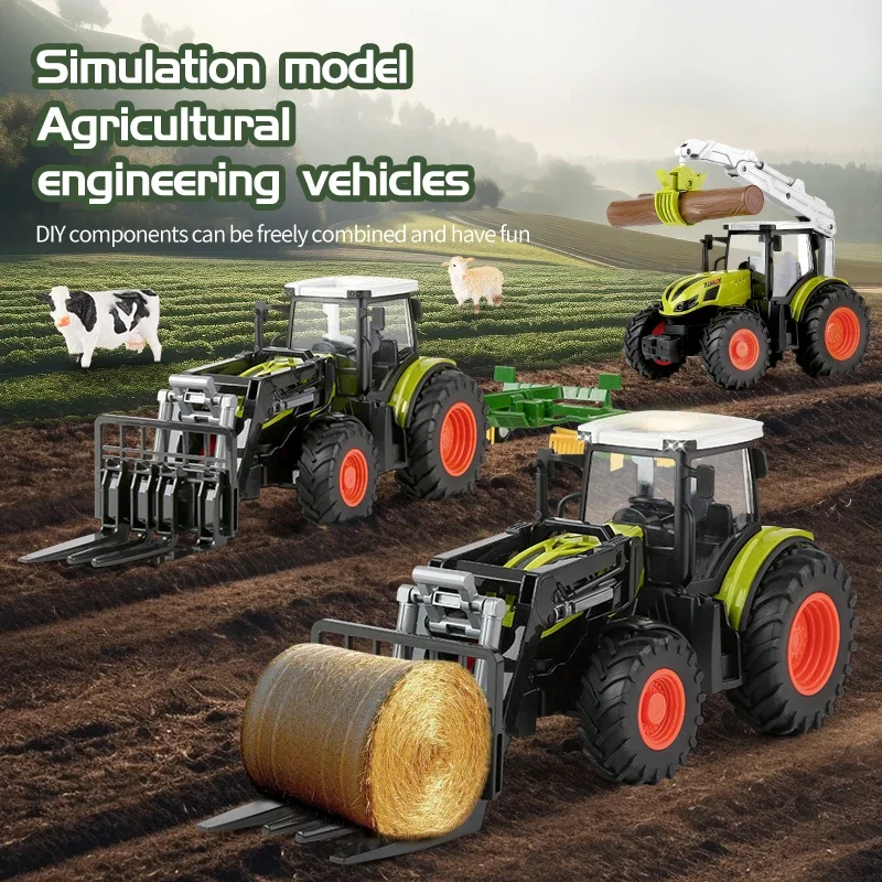 Farmer Vehicle Model 1/24 RC Car Farm Timber Grab Trucks Forklift Tractor  Remote Control Car Toy For Kid Best Birthday Gift DIY