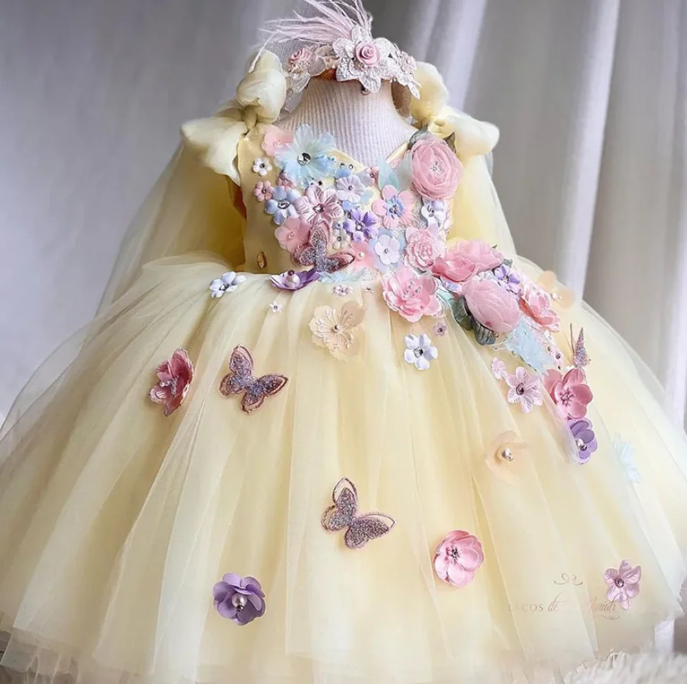 Luxuriöses und elegantes Schmetterlingsmädchen-Prinzessinnenkleid für 0–6 Jahre, formelle Jubiläumsfeier, flauschiges Kleid, Modellkunst, Aufführung