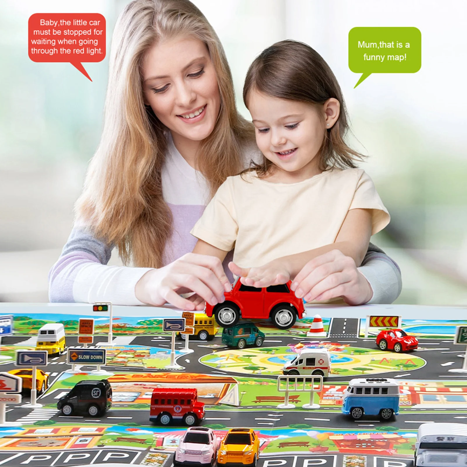 Children Pretend Play Mats Parent-Child Interaction Game Map Rug for Playroom & Kid Bedroom