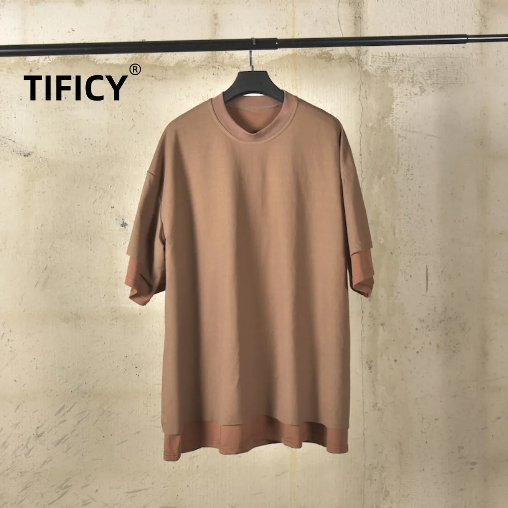 

High Street поддельные две свободные футболки с короткими рукавами, мужские летние повседневные свободные футболки в темном стиле панк, топы