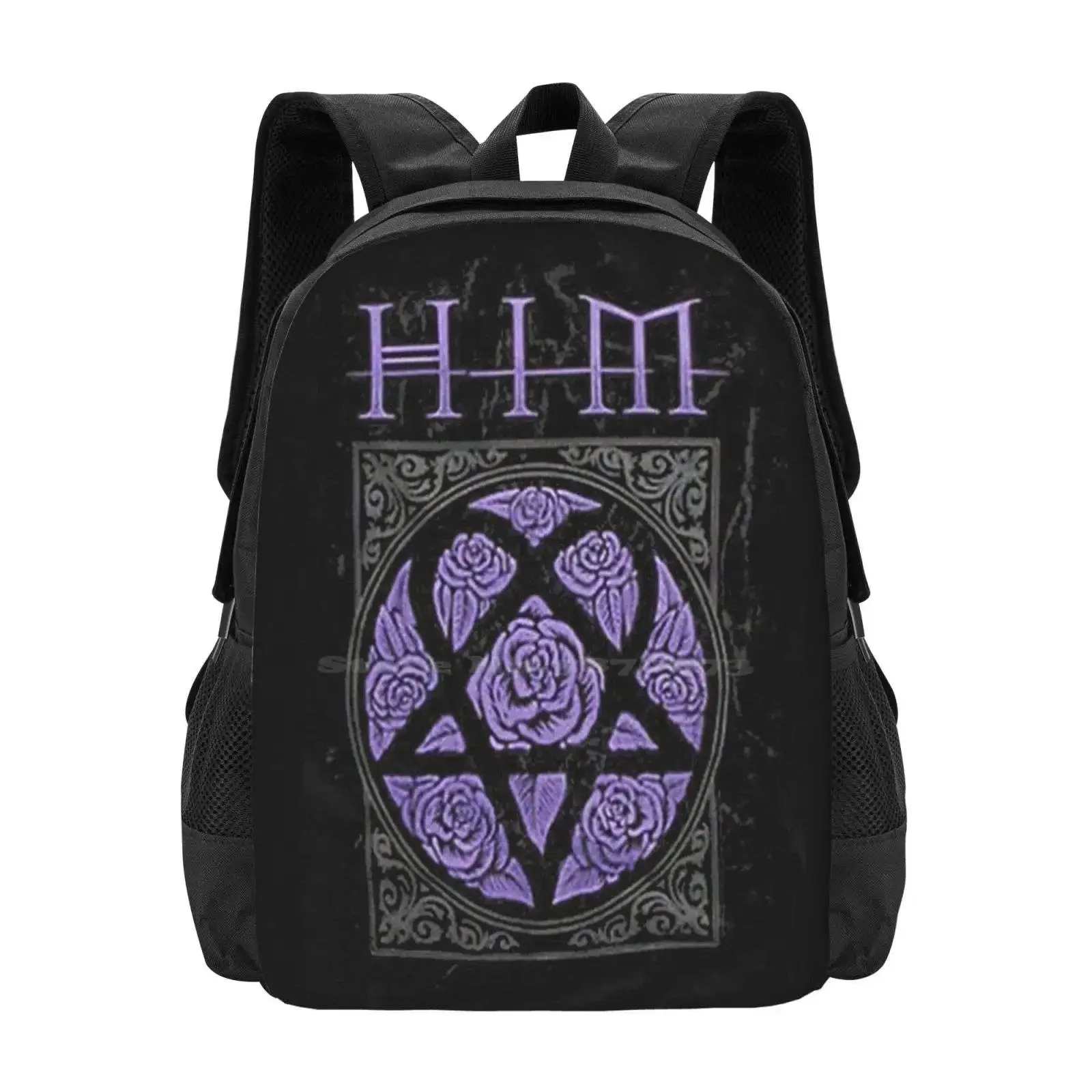 

Him Purple School Bag Big Capacity Backpack Laptop Metal Love Him Music Him Heartgram Himband Him Finnish Band Funeral Of