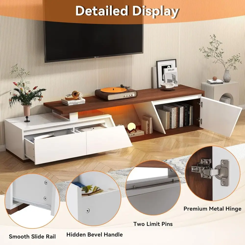 Wooden TV Stand for 63-90.6 TVs, Entertainment Center, Easy Assembly, Living Room/Bedroom, White & Walnut view 6