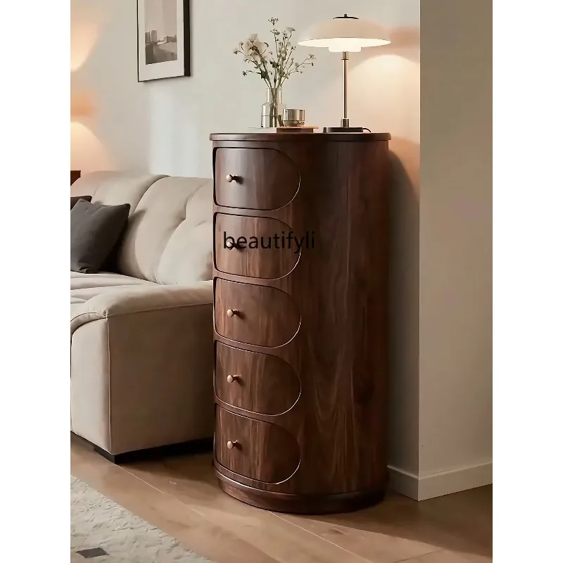 

D2520 Vintage Style North American Black Walnut Wood Chest of Drawers Modern Living Room Minimalist Solid Wood Storage Cabinet