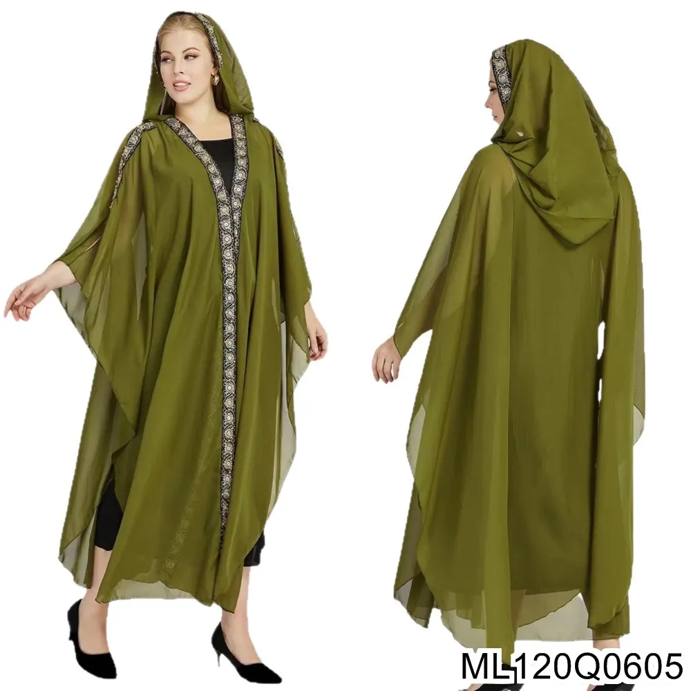 Robes brodées en mousseline de soie du moyen-orient et de l'afrique, châles musulmans, cape à capuche, Robes et smocks à manches chauve-souris ML120Q06