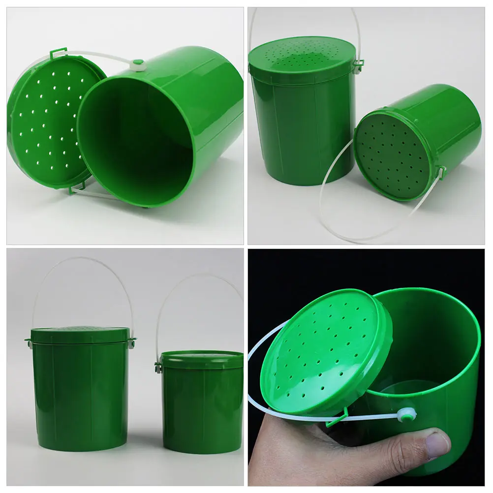 

2 Pcs Small Fishing Bait Barrel Bucket Water Proof Green Plastic Live Containers for Worms