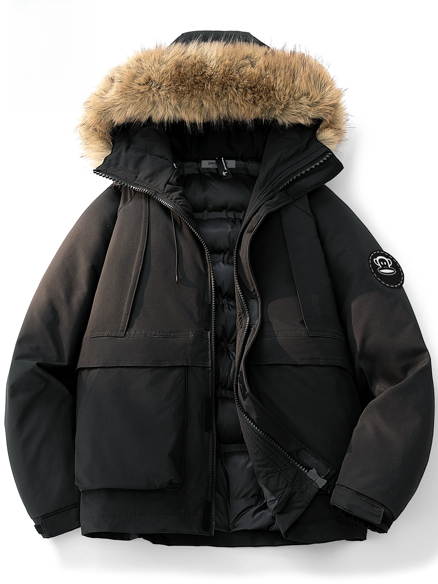 

PaulFrank Winter Thiened Casual Hooded Workwear Jaet Men's Winter Warm Polyester Fabric Coat with Fur Collar