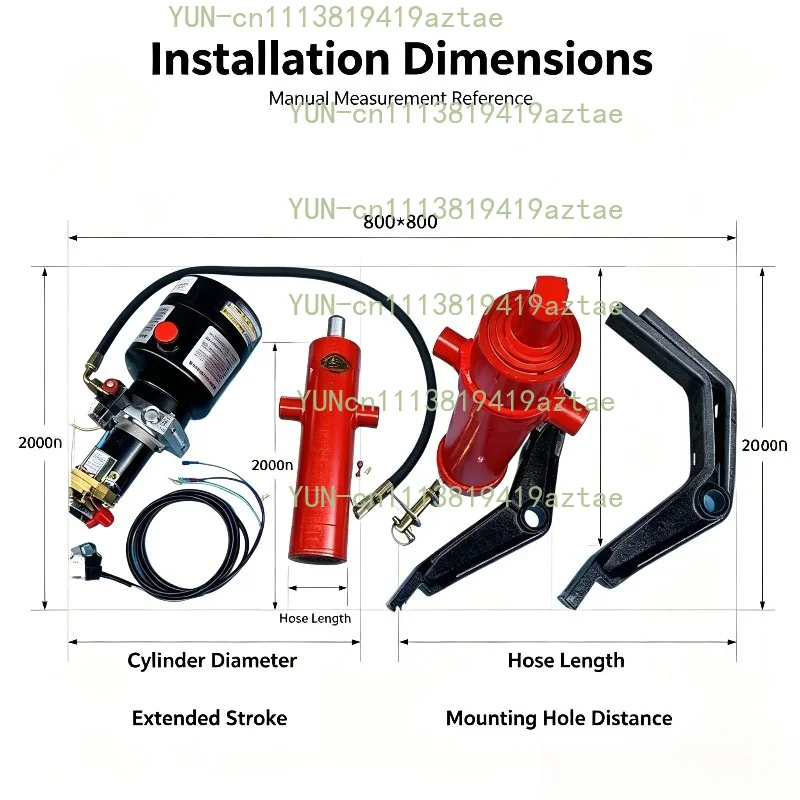 Hydraulic Lifting Component / Electronic Control Lift Kit for 1.2-1.5 Meter Long Tricycles, Compatible with 12V/24V/48V/60V/72V
