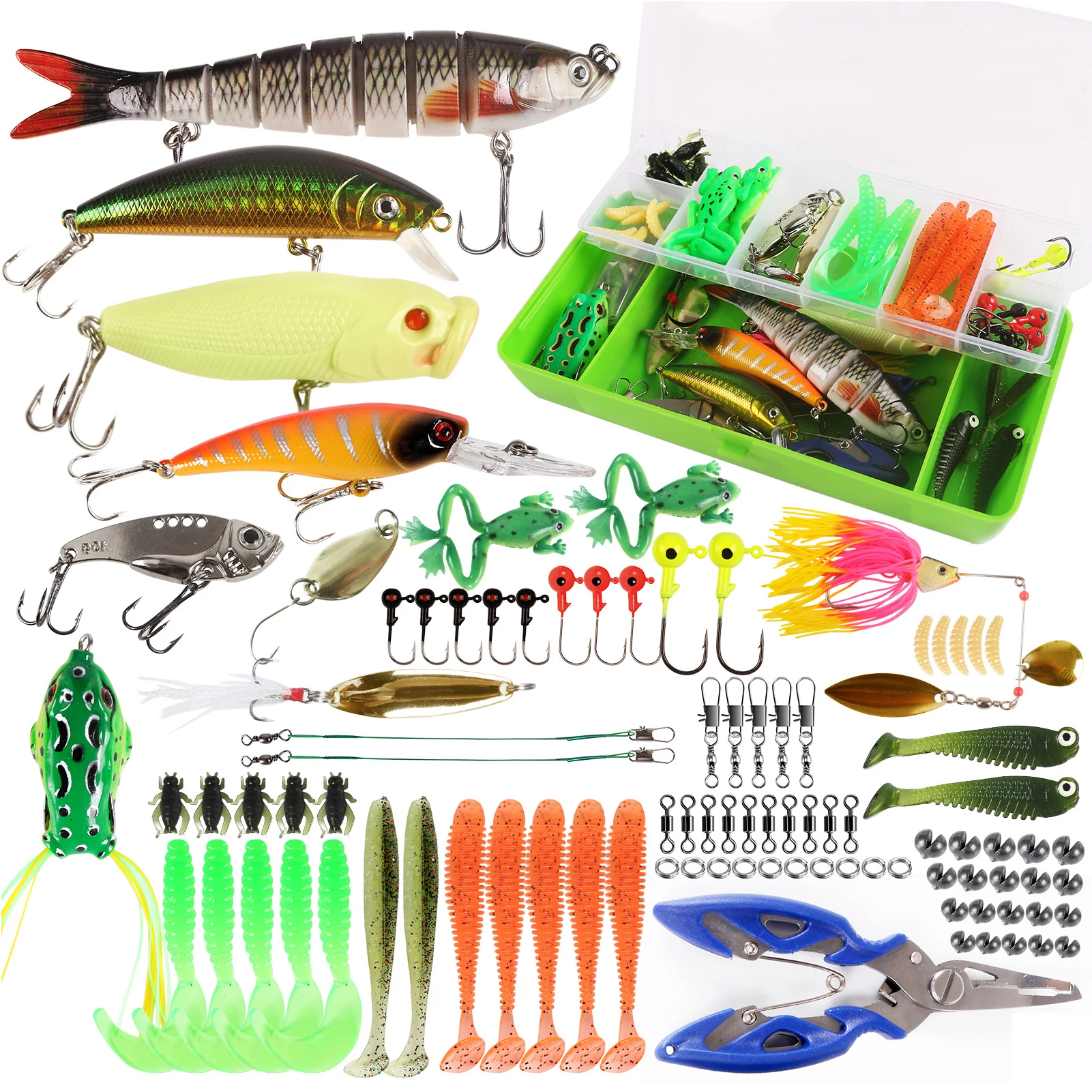 

94pcs/Box Double-Layer Lure Box Set Fishing Soft Baits Jig Hooks Swimbaits Minnows Swivel Fishing Plies for Freshwater/Saltwater