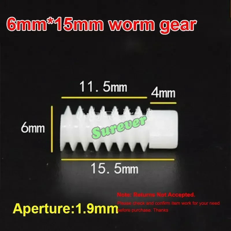 5PCS Lengthened Worm Gear 6*10mm/6*15mm 0.5 Modulus 1.9mm Aperture For Coupling 2mm Shaft Diameter