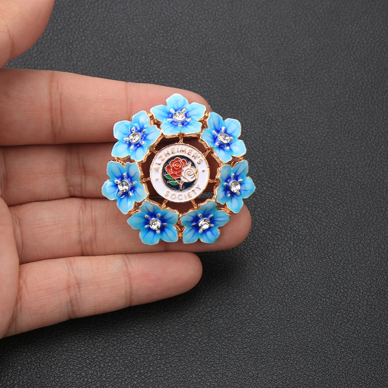 Forget Me Not Wreath Brooch Women Enamel Flower Rhinestone Costume Pin Jewelry